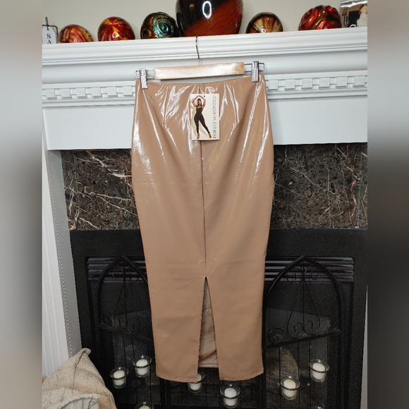 NAKED WARDROBE "The Vinyl Mood Midi Skirt" IN Coco, Womens M - Picture 4 of 10